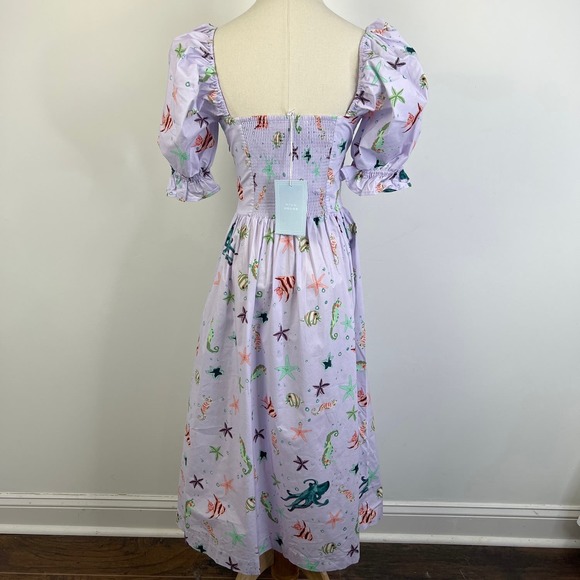 HILL HOUSE The Ophelia Dress in Purple Sea Creatures NWT Size XS - Picture 9 of 11